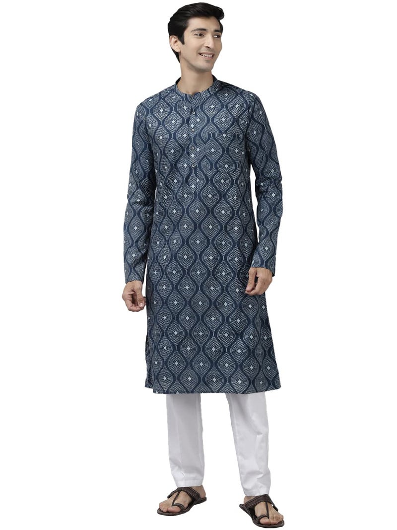 See Designs Cotton Printed Regular Fit Mens Kurta (SDKT1039L_Blue_L) - Image 1