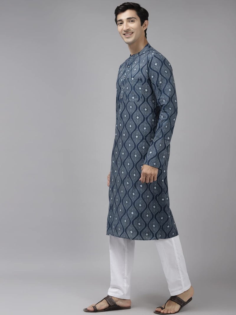 See Designs Cotton Printed Regular Fit Mens Kurta (SDKT1039L_Blue_L) - Image 2