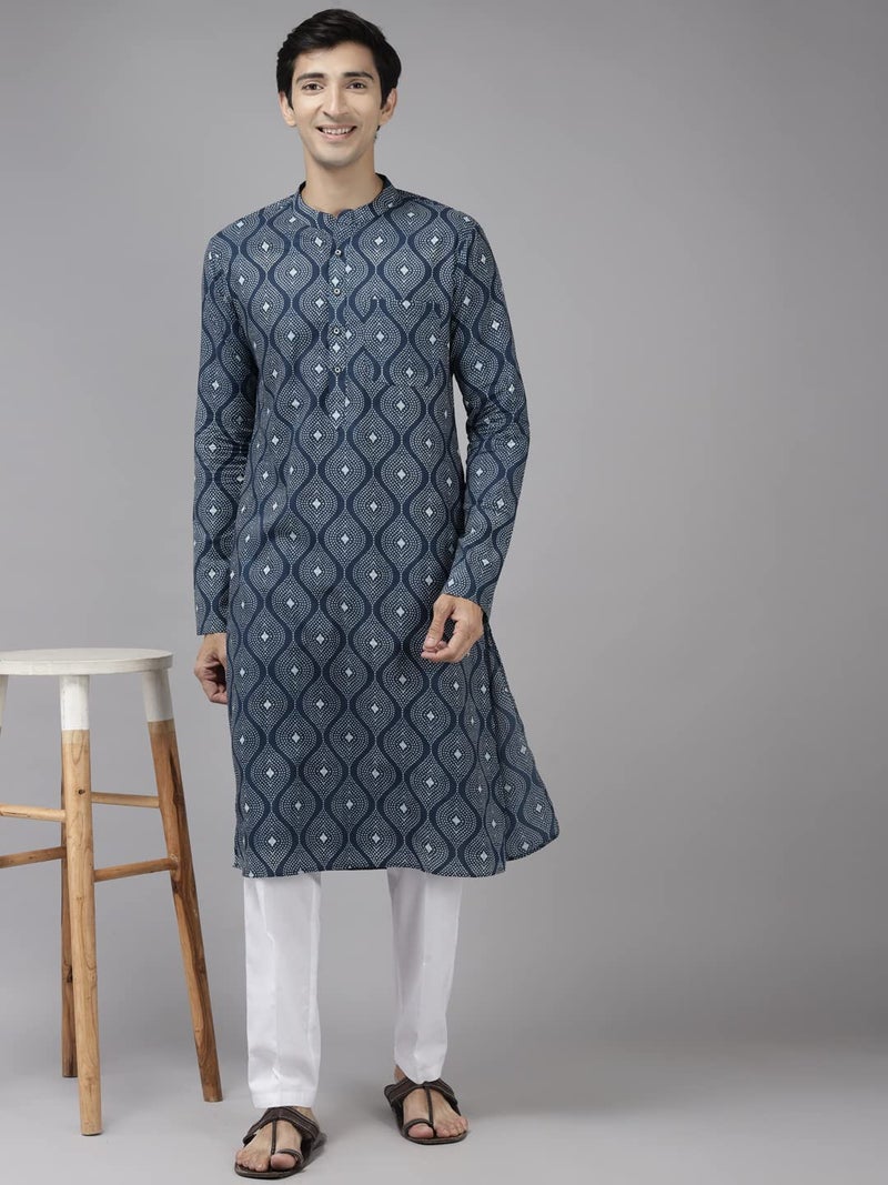 See Designs Cotton Printed Regular Fit Mens Kurta (SDKT1039L_Blue_L) - Image 5