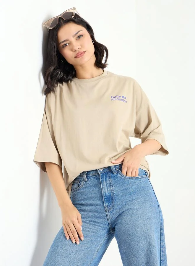Styli Styli Beige Dropped Shoulder Oversized T-Shirt