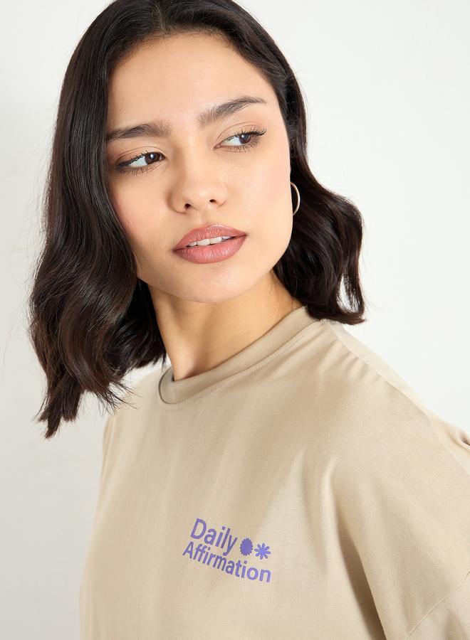 Styli Beige Dropped Shoulder Oversized T-Shirt - Image 4