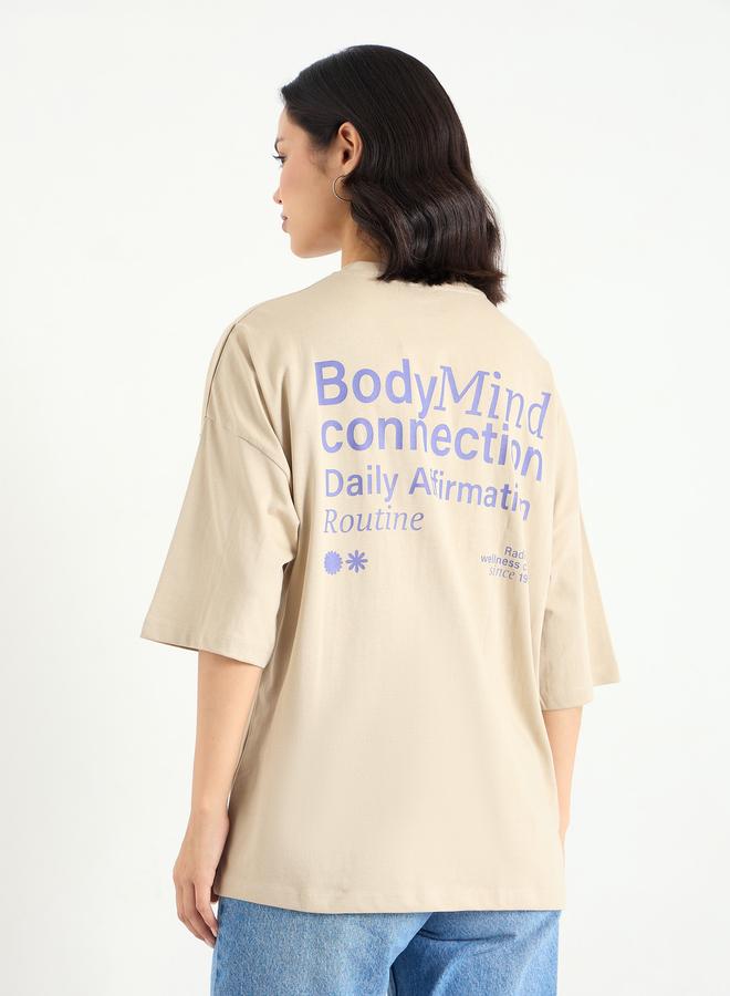 Styli Beige Dropped Shoulder Oversized T-Shirt - Image 5