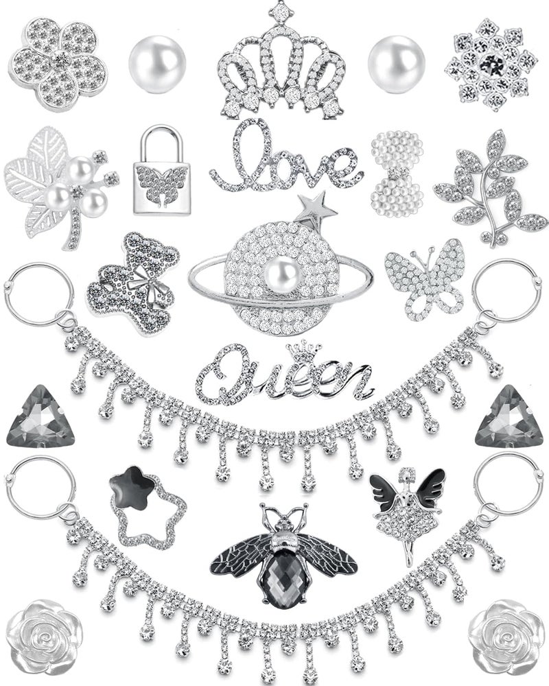 Putthipong 24PCS Bling Silver Shoe Charms for Girls Women, Luxury Rhinestone Jewelry Shoe Decoration Tassel Bling Shoe Chains for Party Favors Birthday Gifts - Image 1