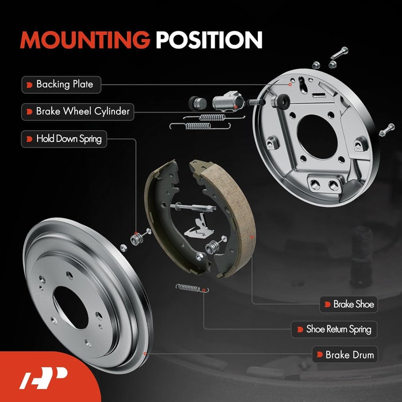 A-Premium Rear Brake Drum and Brake Shoes for Ford Focus 2000-2008 - Image 3