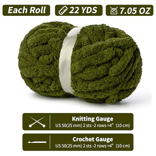 Waikxin 10 Pack of Jumbo Chunky Yarn for Hand Knitting,10# Super Bulky-Fluffy Chenille Yarn, 220 yds/70.5 oz Soft Thick Yarn for Crocheting Chunky Knit Throw Blankets.(Olive Green) - Image 2