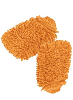 Orange Double Side Car Cleaning Washing Mitt Gloves, Chenille Microfiber Wash Mitt Scratch Free, Ultra Absorbent Microfiber Mitt for Cars, Trucks, SUV, Boat , Motorcycle ,Kitchen (2 Pack, Large)