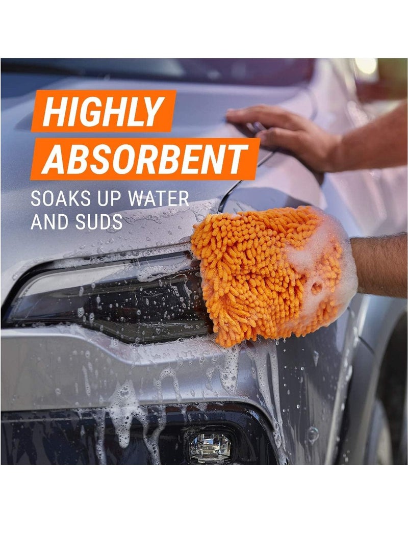 Generic - Orange Double Side Car Cleaning Washing Mitt Gloves, Chenille Microfiber Wash Mitt Scratch Free, Ultra Absorbent Microfiber Mitt for Cars, Trucks, SUV, Boat , Motorcycle ,Kitchen (2 Pack, Large) - Image 1