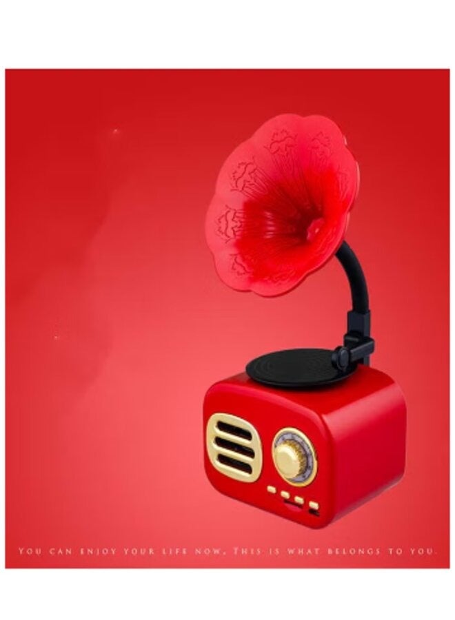 Retro Radio Phonograph Portable Bluetooth Speaker Red - Image 2