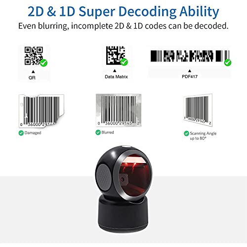 Symcode 1D 2D QR Desktop Barcode Scanner, Omnidirectional Hands-Free Automatic USB Barcode Reader Scanner - Image 2