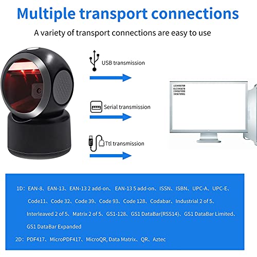 Symcode 1D 2D QR Desktop Barcode Scanner, Omnidirectional Hands-Free Automatic USB Barcode Reader Scanner - Image 5