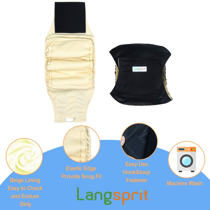 Langsprit Male Belly Bands for Dogs (Pack of 3) - High Absorbing Dog Wraps Male Washable - Reusable Dog Diapers (Black, X-Large) - Image 4