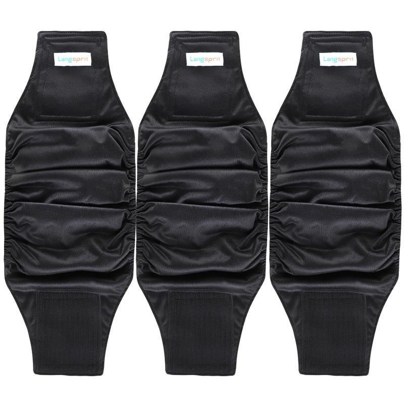 Langsprit Male Belly Bands for Dogs (Pack of 3) - High Absorbing Dog Wraps Male Washable - Reusable Dog Diapers (Black, X-Large) - Image 1