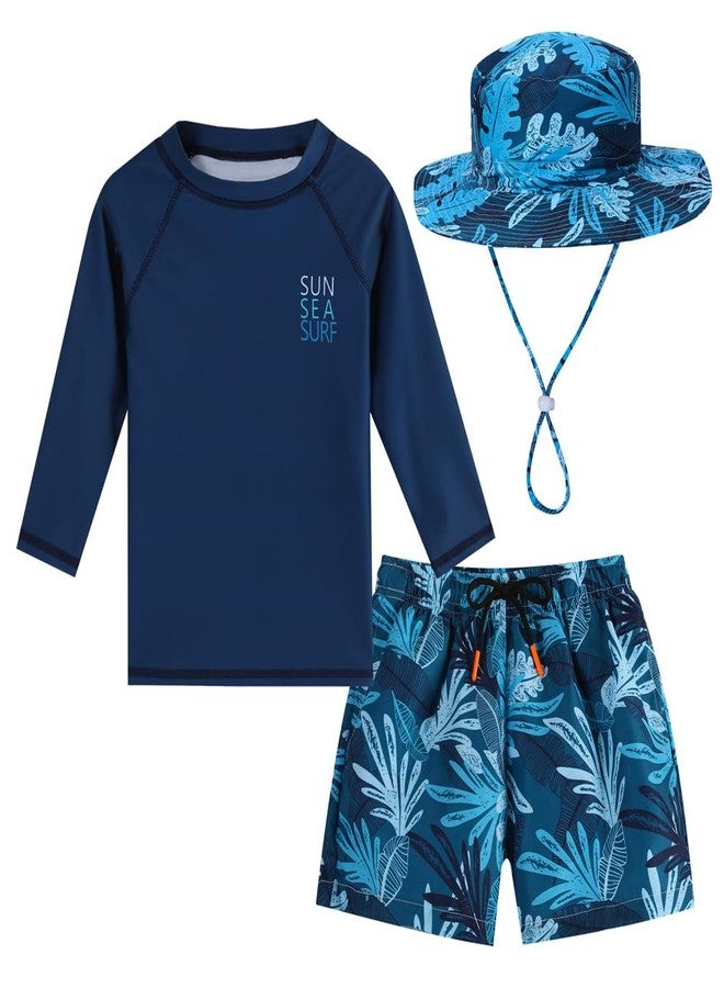 DNggAND Baby Boys Swimsuit Summer Beach Rash Guard Swimwear Two Piece Sunsuit with Sun Hat(Navy Tropical,18-24 Months) - Image 1