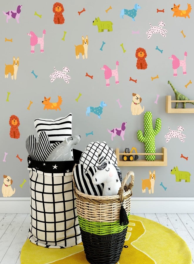 YIMEHDAN Colorful Pet Dogs Wall Decal,Lovely Dog with Bone Vinyl Wall Stickers, Gift for Dog Lover, Removable Animal Artwork for Kids Bedroom Playroom Pet Shop Decor - Image 4