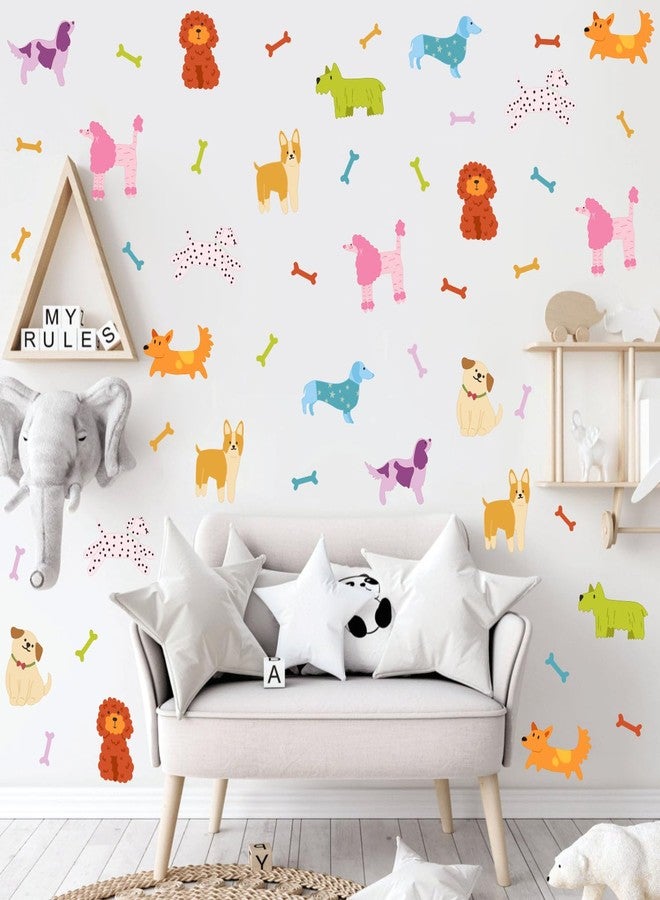 YIMEHDAN Colorful Pet Dogs Wall Decal,Lovely Dog with Bone Vinyl Wall Stickers, Gift for Dog Lover, Removable Animal Artwork for Kids Bedroom Playroom Pet Shop Decor - Image 1