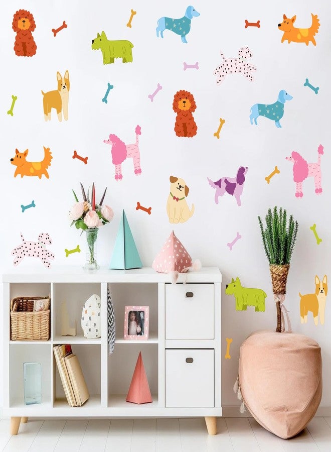 YIMEHDAN Colorful Pet Dogs Wall Decal,Lovely Dog with Bone Vinyl Wall Stickers, Gift for Dog Lover, Removable Animal Artwork for Kids Bedroom Playroom Pet Shop Decor - Image 3