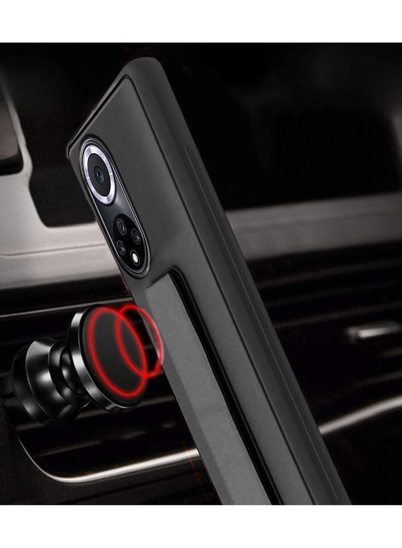 Case Cover Magnetic Car Mount Kickstand & Holder  Premium Silicone Vertical & Horizontal Hand Strap and Grip with Multi Stand Case for Honor 70 5G Black - Image 3