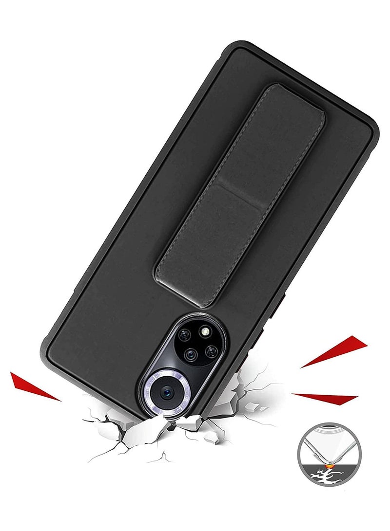 Case Cover Magnetic Car Mount Kickstand & Holder  Premium Silicone Vertical & Horizontal Hand Strap and Grip with Multi Stand Case for Honor 70 5G Black - Image 2