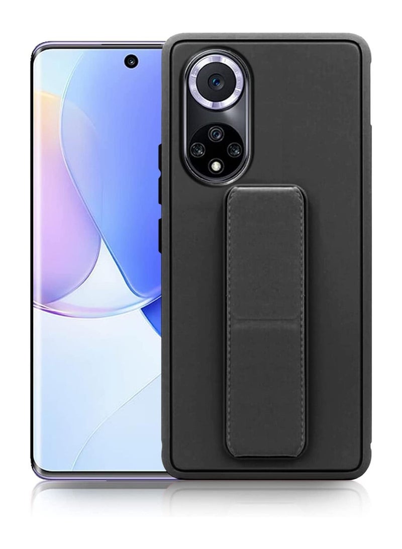 Case Cover Magnetic Car Mount Kickstand & Holder  Premium Silicone Vertical & Horizontal Hand Strap and Grip with Multi Stand Case for Honor 70 5G Black - Image 1