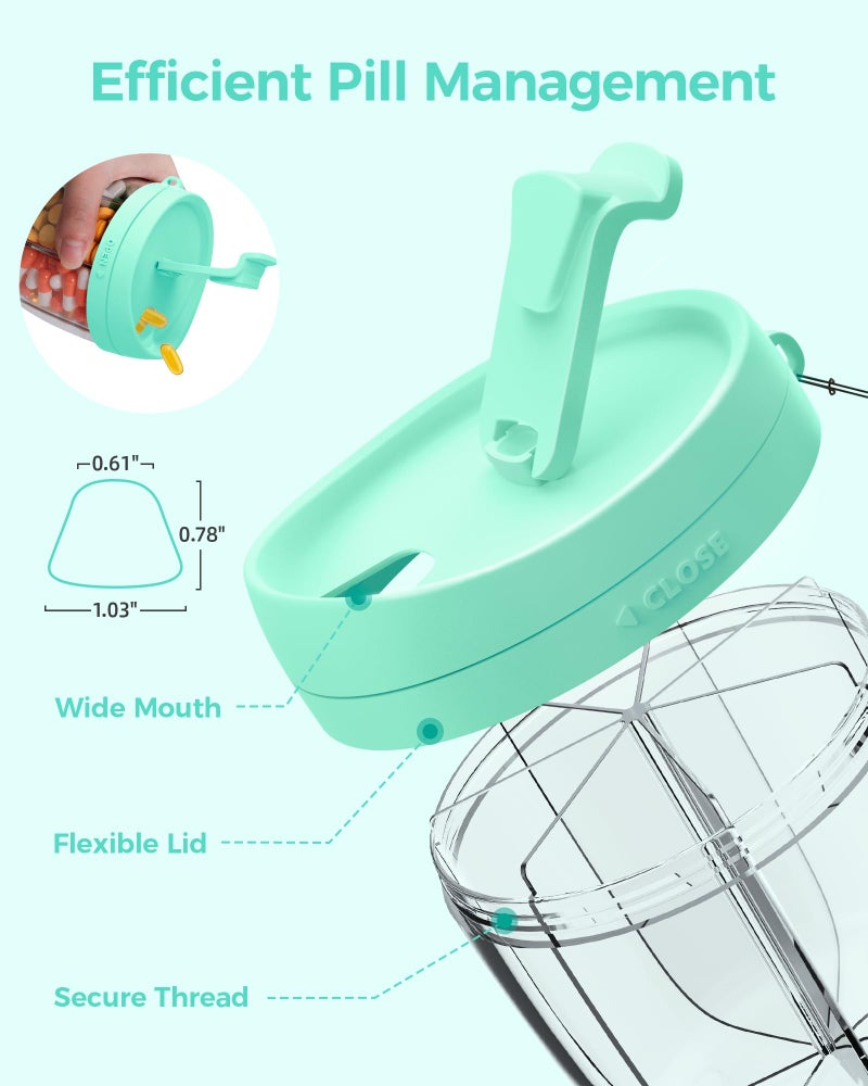 AMOOS Cute Pill Dispenser with 7 Large Compartments, Portable Pill Bottle Organizer with Wide Opening for Easy Use, Anti-Mix Pill Organizer for Travel, BPA-Free Pill Container, Green - Image 4