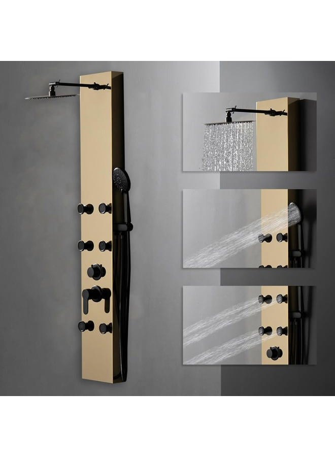 BWE Stainless Steel Modern Shower Panel Tower System 3-Function Faucet Rainfall Shower Head, Handheld Sprayer, Massage Body Jets, Polished Gold - Image 3