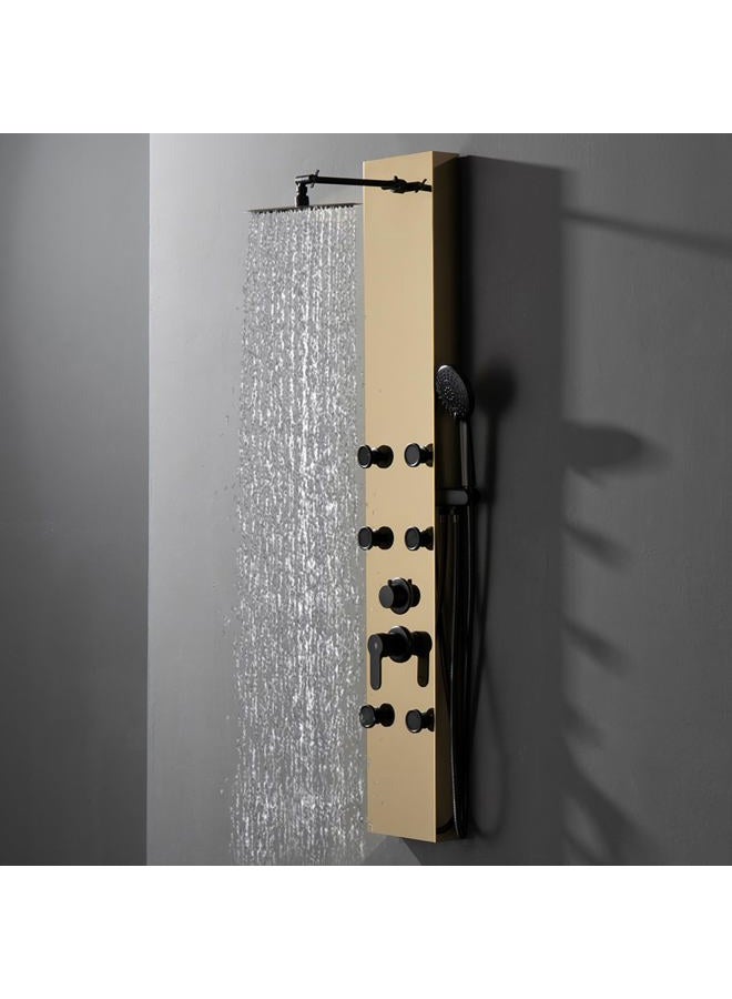 BWE Stainless Steel Modern Shower Panel Tower System 3-Function Faucet Rainfall Shower Head, Handheld Sprayer, Massage Body Jets, Polished Gold - Image 2