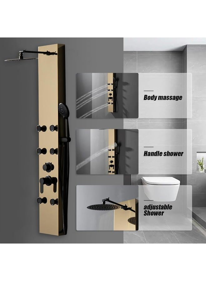 BWE Stainless Steel Modern Shower Panel Tower System 3-Function Faucet Rainfall Shower Head, Handheld Sprayer, Massage Body Jets, Polished Gold - Image 5