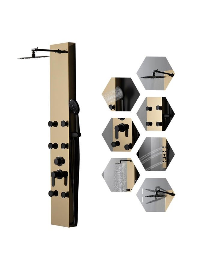 BWE Stainless Steel Modern Shower Panel Tower System 3-Function Faucet Rainfall Shower Head, Handheld Sprayer, Massage Body Jets, Polished Gold - Image 1