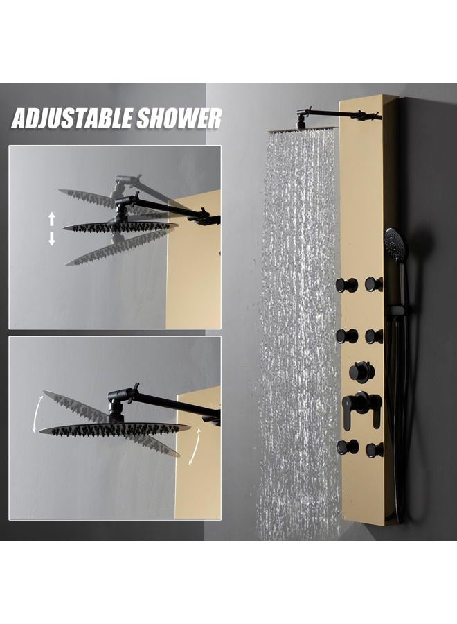 BWE Stainless Steel Modern Shower Panel Tower System 3-Function Faucet Rainfall Shower Head, Handheld Sprayer, Massage Body Jets, Polished Gold - Image 4