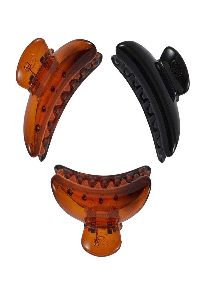 NAT Big wide Teeth Hair Clips Claw Clamp Non Slip Hair Accessories for All Kinds of Hairstyles Women Girls (Black And Brown, Pack of 3) - Image 1