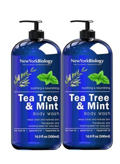 NEW YORK BIOLOGY THE ULTIMATE COSMECEUTICALS New York Biology Tea Tree Mint Body Wash for Men and Women - Moisturizing - Helps Fight Athletes Foot, Itchy Skin, Jock Itch, Toenail Fungus, Ringworm, Body Odor, Acne, Eczema - 16.9 Fl Oz - Pack of 2  - Image 1