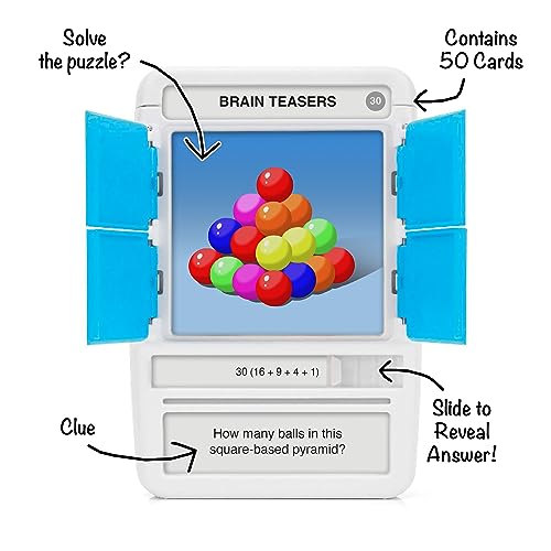 100 PICS Brain Teasers Travel Game - Solve 100 Puzzles | Flash Cards with Slide Reveal Case | Card Game, Gift, Stocking Stuffer | Hours of Fun for Kids and Adults | Age 6+ - Image 2