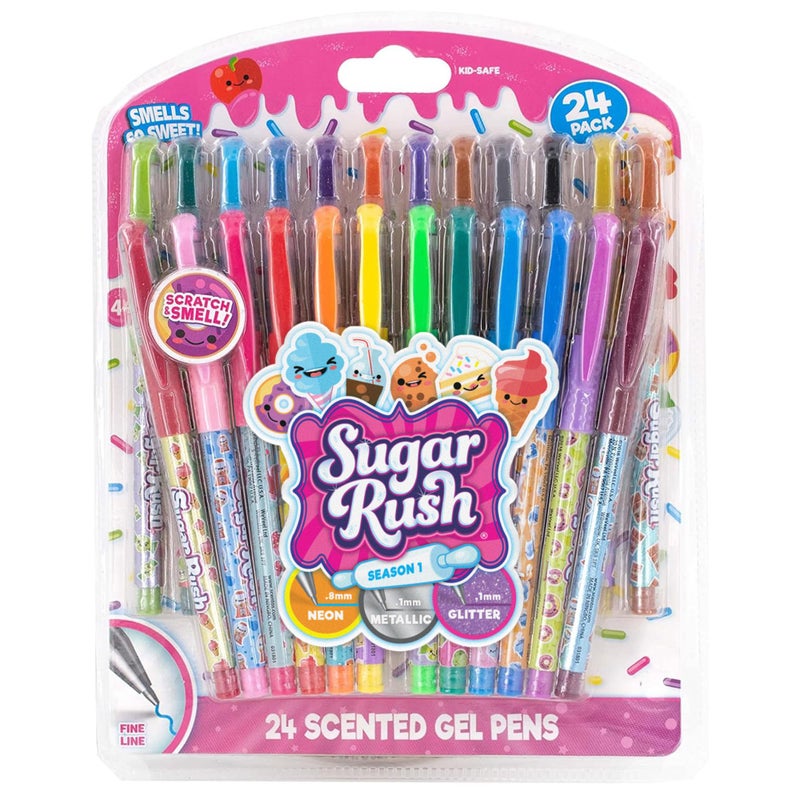 Scentos Sugar Rush Colored Gel Pens for Kids - Candy Scented Pens - Medium Point Gel Pens for Coloring - For Ages 4 and Up - 24 Count (Metallic Glitter) - Image 1