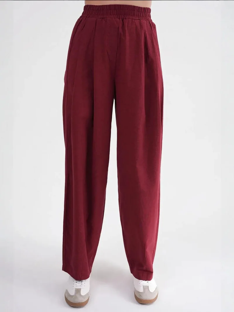 MixRay Burgundy Red Mixray Straight Fit Linen Pants for Women | Best Price UAE
