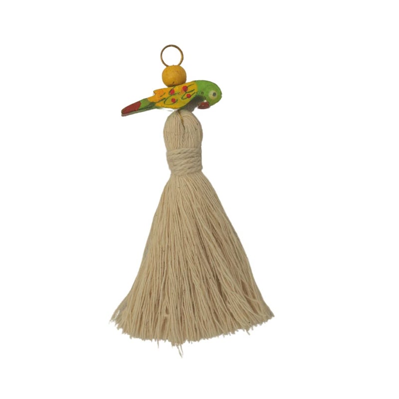 Zippy Flora Mini Cotton Tassels with Parrots Pack of 10 OffWhite - Image 4