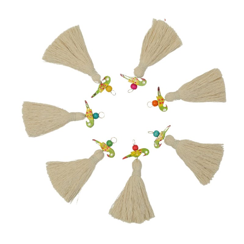 Zippy Flora Mini Cotton Tassels with Parrots Pack of 10 OffWhite - Image 2