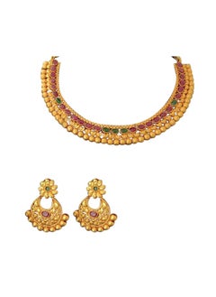 Red and Green Oval Stones Ball Kemp Necklace Set