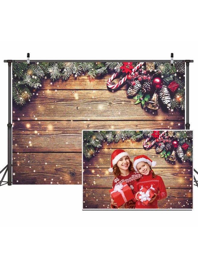 Dudaacvt 7x5ft Christmas Backdrop Snowflake Gold Glitter Christmas Wood Wall Photography Backdrop Xmas Rustic Barn Vintage Wooden Floor Background for Kids Portrait Photo Studio Booth - Image 1