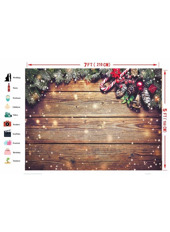 Dudaacvt 7x5ft Christmas Backdrop Snowflake Gold Glitter Christmas Wood Wall Photography Backdrop Xmas Rustic Barn Vintage Wooden Floor Background for Kids Portrait Photo Studio Booth - Image 2