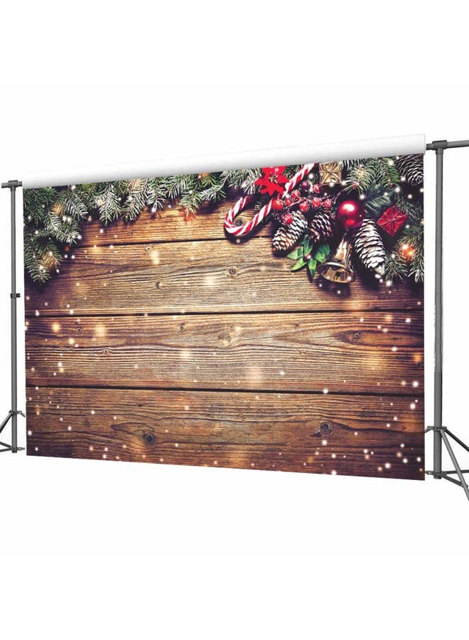 Dudaacvt 7x5ft Christmas Backdrop Snowflake Gold Glitter Christmas Wood Wall Photography Backdrop Xmas Rustic Barn Vintage Wooden Floor Background for Kids Portrait Photo Studio Booth - Image 3
