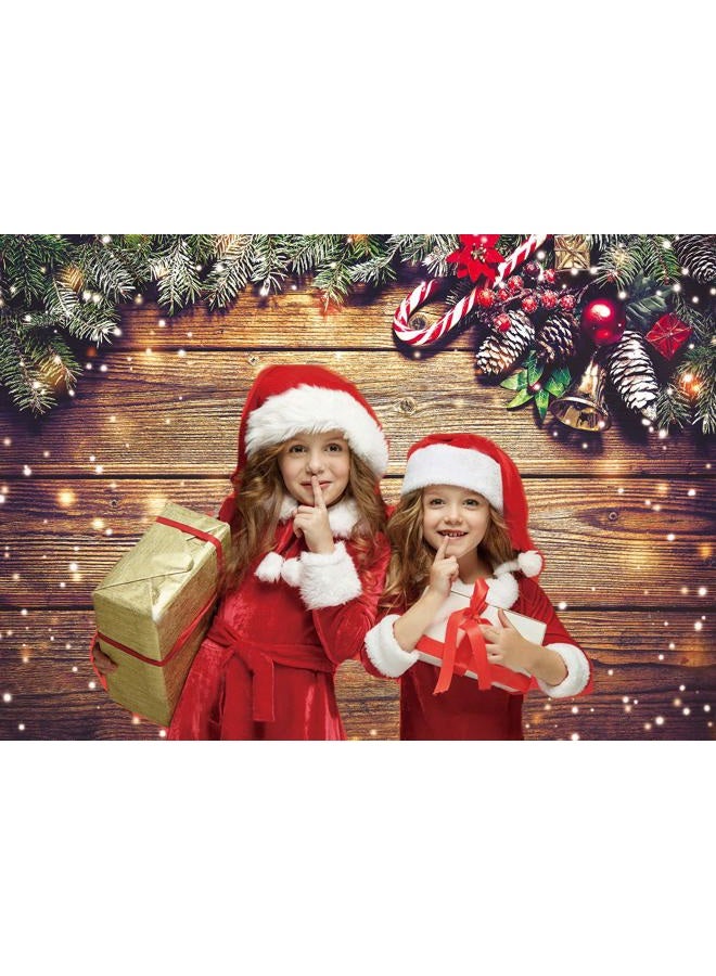 Dudaacvt 7x5ft Christmas Backdrop Snowflake Gold Glitter Christmas Wood Wall Photography Backdrop Xmas Rustic Barn Vintage Wooden Floor Background for Kids Portrait Photo Studio Booth - Image 4