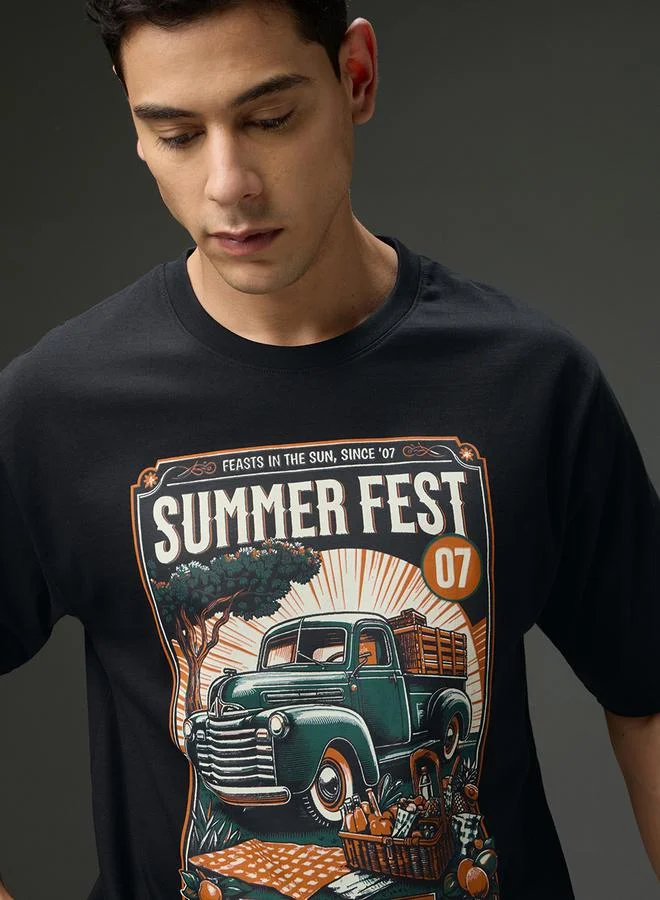 Dillinger Men Round Neck Printed Oversized T-Shirt