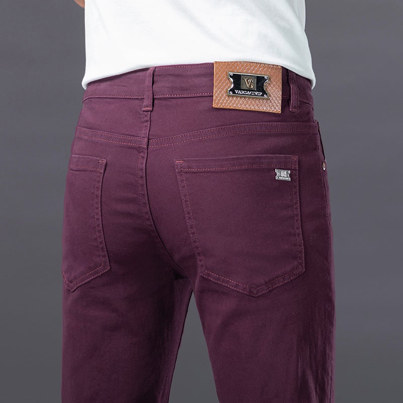 European Goods Light Luxury Men'S Wear Colorful Casual Pure Cotton Trousers Trendy Brand Stretch Slim-Fit High-End Small Leg Pants For Boys - Image 5