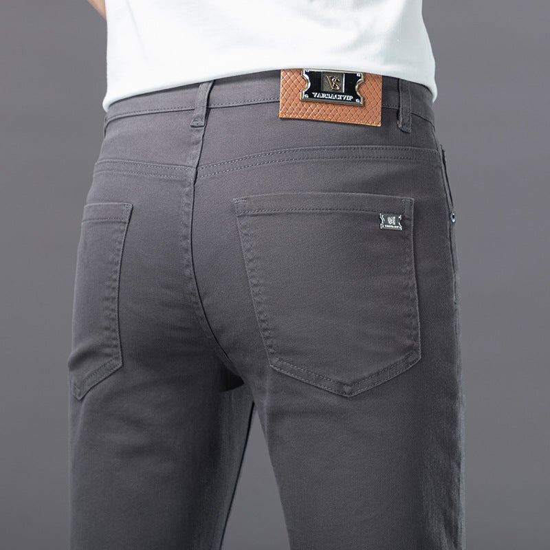 European Goods Light Luxury Men'S Wear Colorful Casual Pure Cotton Trousers Trendy Brand Stretch Slim-Fit High-End Small Leg Pants For Boys - Image 1