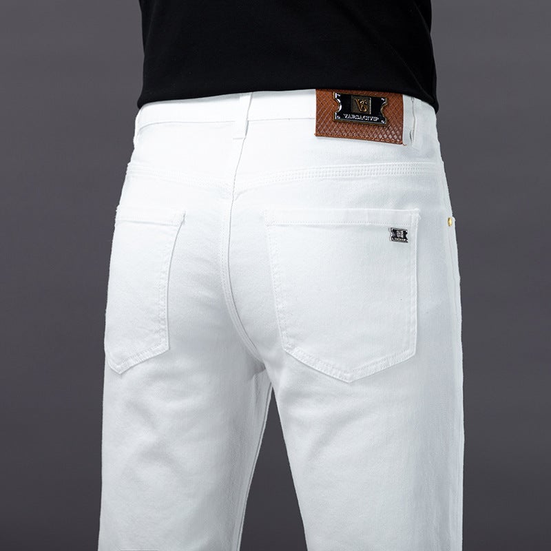 European Goods Light Luxury Men'S Wear Colorful Casual Pure Cotton Trousers Trendy Brand Stretch Slim-Fit High-End Small Leg Pants For Boys - Image 3
