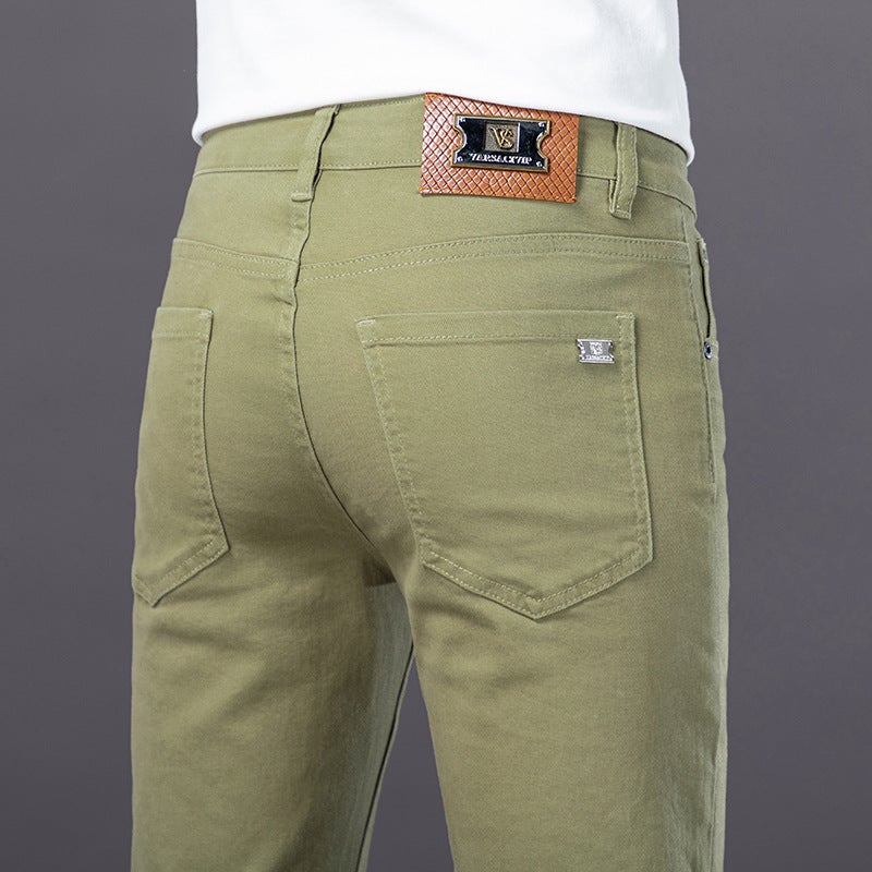 European Goods Light Luxury Men'S Wear Colorful Casual Pure Cotton Trousers Trendy Brand Stretch Slim-Fit High-End Small Leg Pants For Boys - Image 2