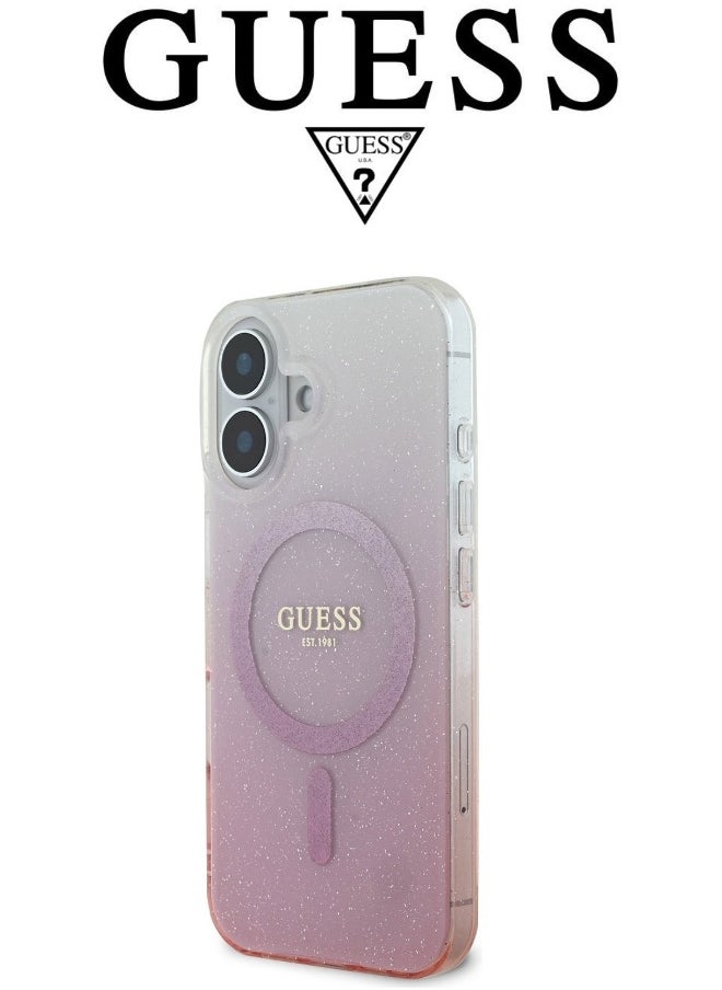 GUESS iPhone 16 Case, phone case supports magsafe and wireless charging, iphone case with elegant gradient Pink design with original logo and design approved by the global brand GUESS  - Image 2