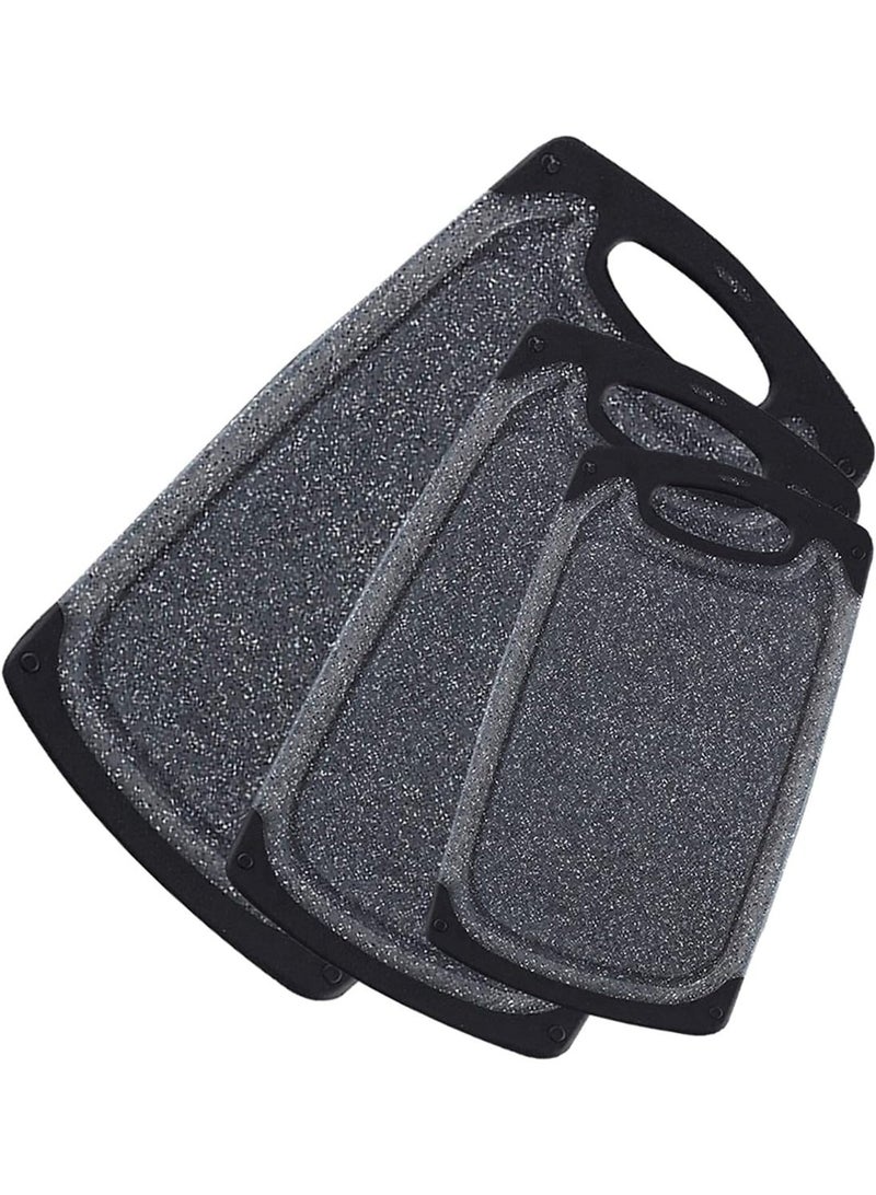 CAZADORA Professional 3-Piece Chopping Board Set – Premium BPA-Free Bamboo-Plastic Hybrid Cutting Boards (Black) with Integrated Juice Grooves, Non-Slip Textured Surface, Ergonomic Carry Handle, Stackable Space-Saving Design, Dishwasher-Safe & Heat-Resistant, Knife-Friendly Surface to Protect Blades, Anti-Bacterial Finish, Multi-Size Set for Vegetables, Meat, Fish & Bread, Color-Coded Use, Easy Clean, Stable on Counters — Ideal Kitchen Essential for Home Cooks, Meal Prep, Entertaining & Gift-Ready Presentation. Durable, lightweight and scratch-resistant food-grade boards designed for Saudi kitchens, easy storage and quick drying, professional chef quality for home meal prep, BBQ and catering, compact stackable design, eco-conscious materials, clear care instructions, long lasting performance — optimized for Noon KSA shoppers seeking value and quality. - Image 1