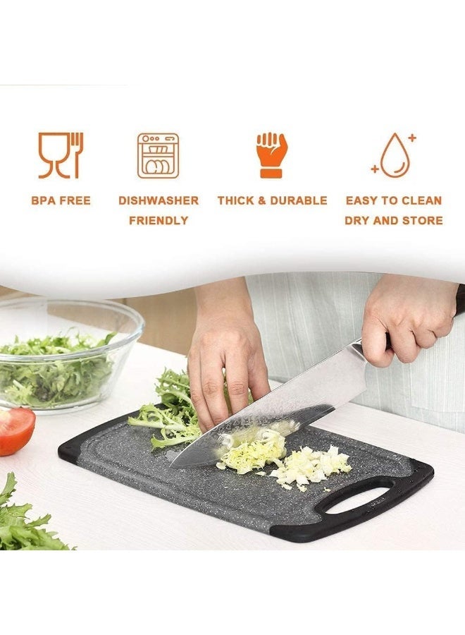 CAZADORA Professional 3-Piece Chopping Board Set – Premium BPA-Free Bamboo-Plastic Hybrid Cutting Boards (Black) with Integrated Juice Grooves, Non-Slip Textured Surface, Ergonomic Carry Handle, Stackable Space-Saving Design, Dishwasher-Safe & Heat-Resistant, Knife-Friendly Surface to Protect Blades, Anti-Bacterial Finish, Multi-Size Set for Vegetables, Meat, Fish & Bread, Color-Coded Use, Easy Clean, Stable on Counters — Ideal Kitchen Essential for Home Cooks, Meal Prep, Entertaining & Gift-Ready Presentation. Durable, lightweight and scratch-resistant food-grade boards designed for Saudi kitchens, easy storage and quick drying, professional chef quality for home meal prep, BBQ and catering, compact stackable design, eco-conscious materials, clear care instructions, long lasting performance — optimized for Noon KSA shoppers seeking value and quality. - Image 3