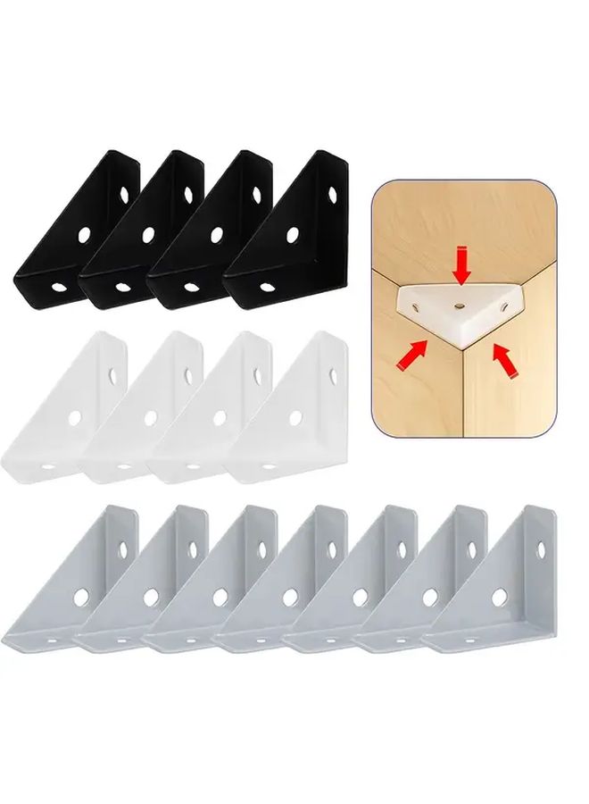 12 Pcs Heavy Duty Metal Corner Brackets Gray Scratch Impact Resistant For Enhanced Furniture Support Perfect For Cabinets Shelves And Bed Frames - Image 3